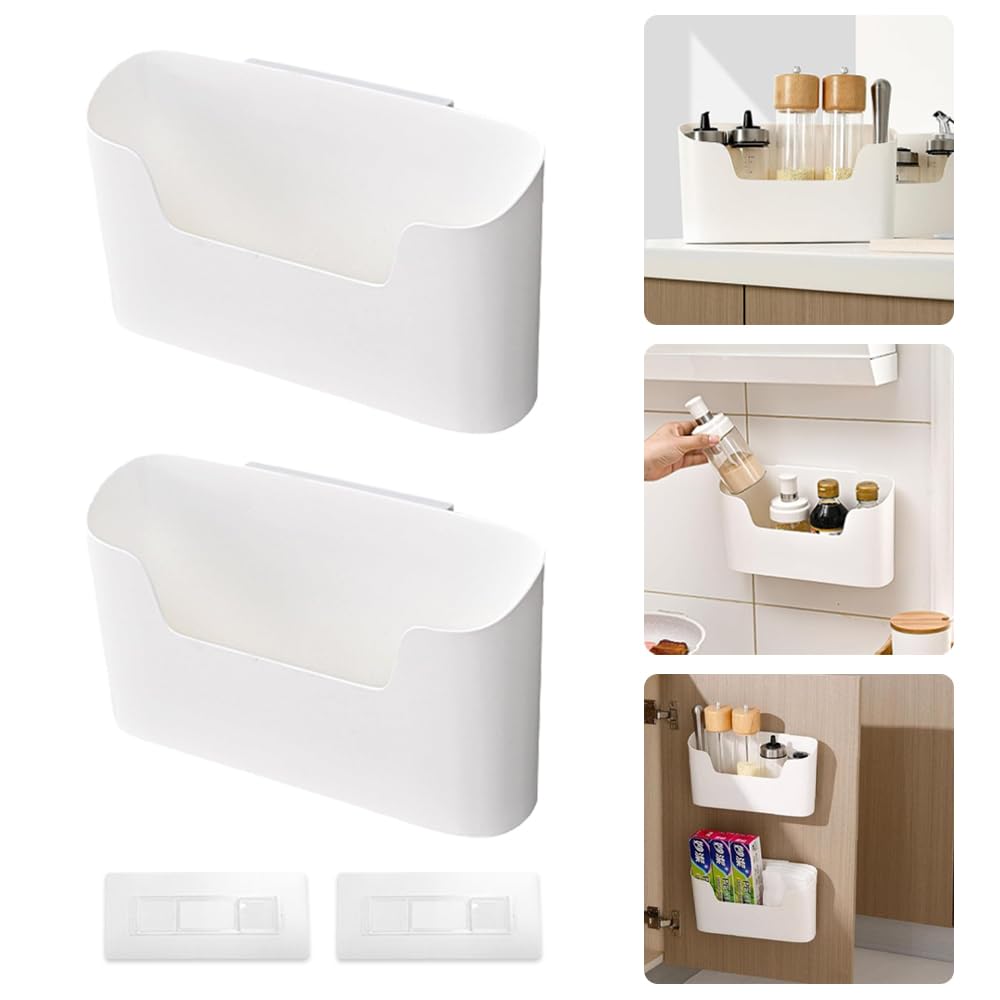 SXCCNW Küchenschranktür Aufbewahrungsbox, 2 Stück Selbstklebendes Wandmontierte Aufbewahrungsbox Ohne Bohren Aufbewahrungsbox Selbstklebendes Wandmontierte für küche küchenschrank Bad Weiß