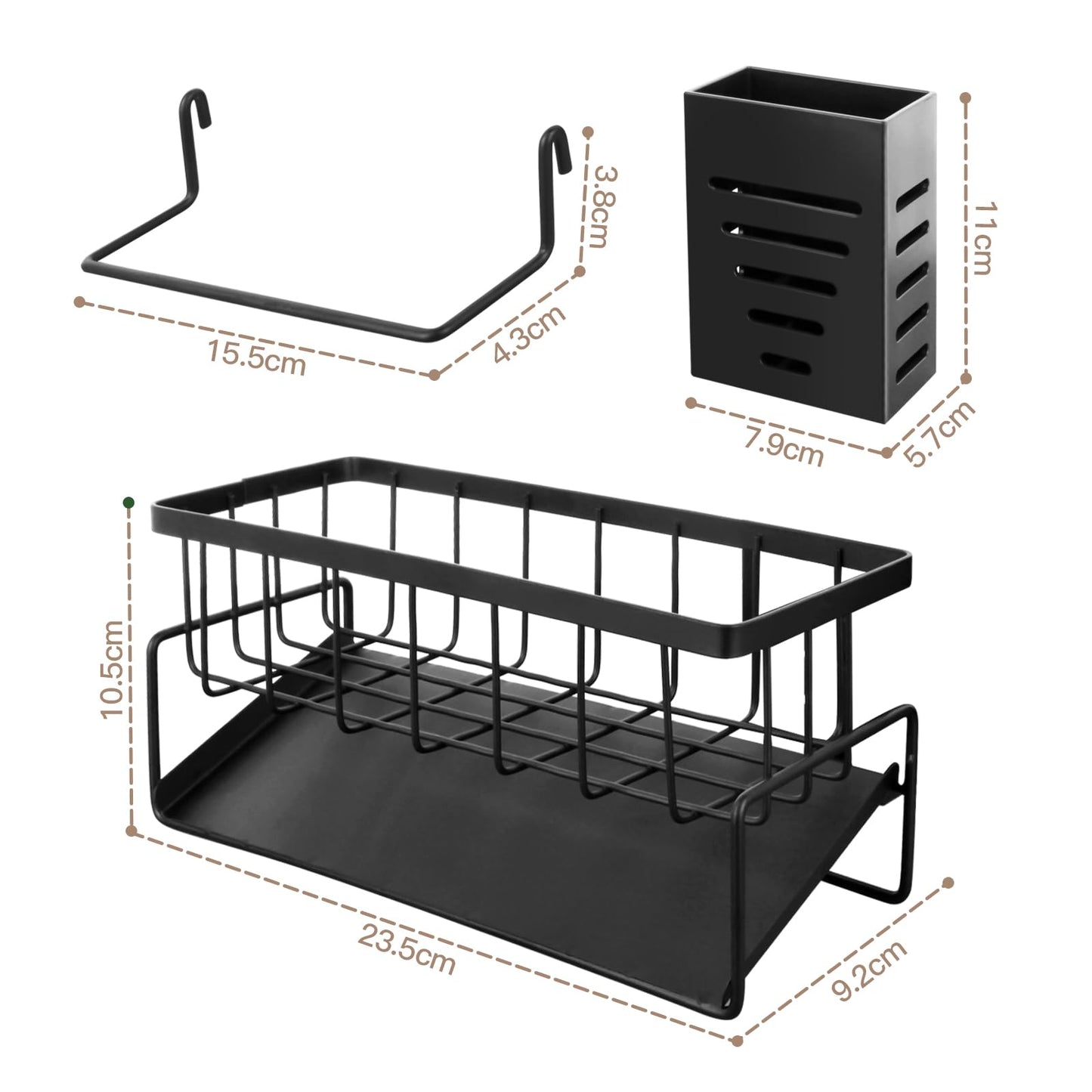 Bellovero Spülbecken Organizer, Edelstahl Küchen Organizer mit Selbstentleerender Ablaufwanne, mit Handtuchhalter und Aufbewahrungsbox für Spülbürsten, Organizer für Küche und Badezimmer