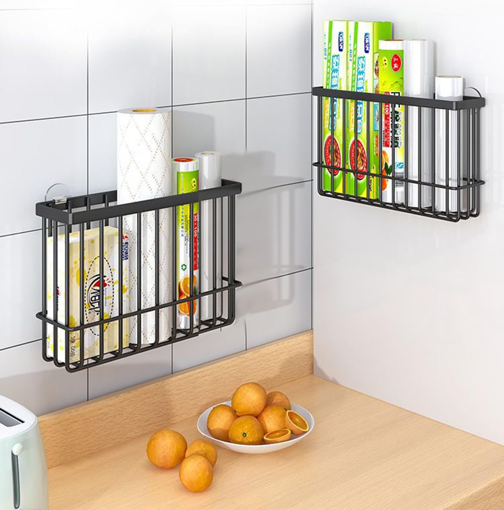 EigPluy 2 Stück Küchenschranktür-Aufbewahrungsbox,Selbstklebendes Wandmontierte Aufbewahrungsboxen, Schrank/Badezimmer/Kühlschrank Kleine Gegenstände Organizer Aufbewahrungsbox (Schwarz)