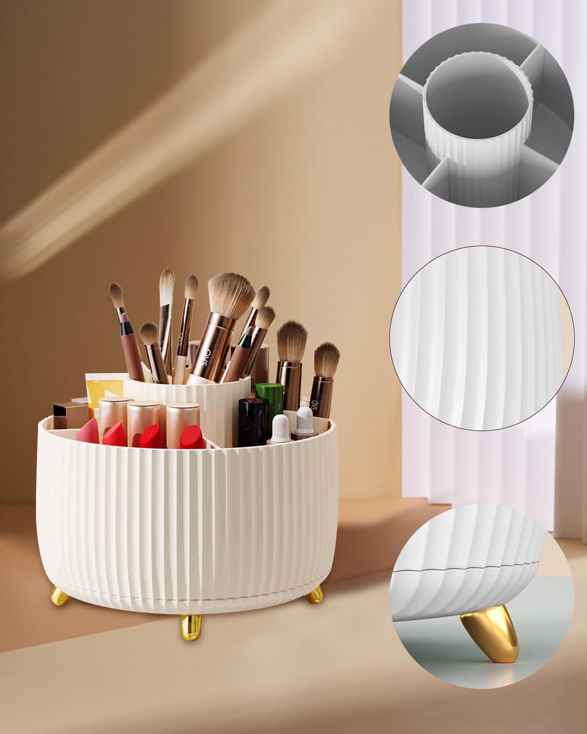 Nuangoo Kosmetik Make Up Organizer, 360°Drehbarer Pinsel Organizer,Kosmetikregal Kosmetik Organizers für Zimmer Decor Frisiertisch,Schlafzimmer,Badezimmer. (weiß)