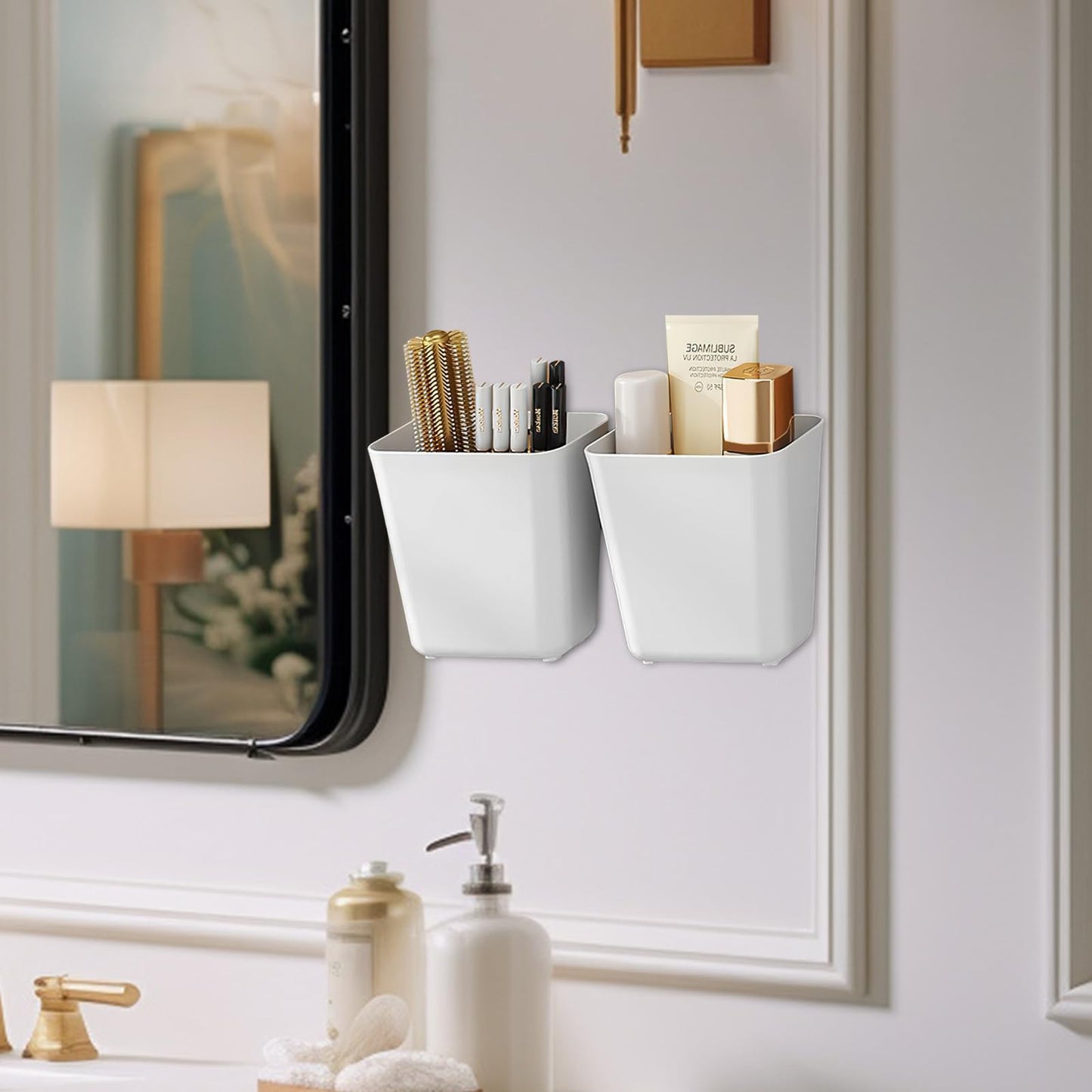 Collazoey 4 Stück Selbstklebende wandmontierte Aufbewahrungsbox,Küchenschranktür Aufbewahrungsbox,Badezimmer Organizer,für Schrank,Badezimmer,Kühlschrank Kleine Gegenstände Organizer Aufbewahrungsbox