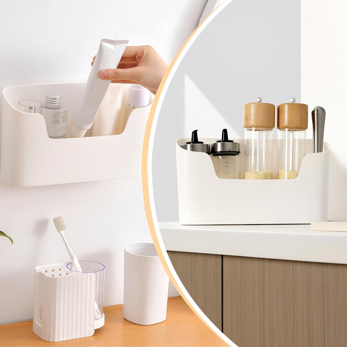 UKOFEW Küchenschranktür-Aufbewahrungsbox, Selbstklebendes Wandmontierte Aufbewahrungsbox, Korb Badezimmer Aufbewahrung, Kleine Gegenstände Organizer, Ohne Bohren für Schrank Kühlschrank