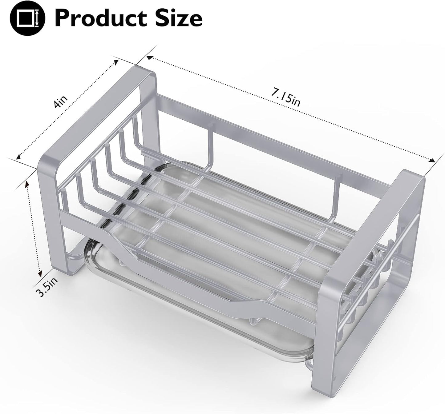 AxiwoIntl Spülbecken Organizer Küchen mit Abnehmbarer Abflusspfanne, Kitchen Sink Caddy Organizer Edelstahl Schwammhalter Spüllappenhalter Spülorganizer Spüle für Schwamm, Bürsten Seifenspender