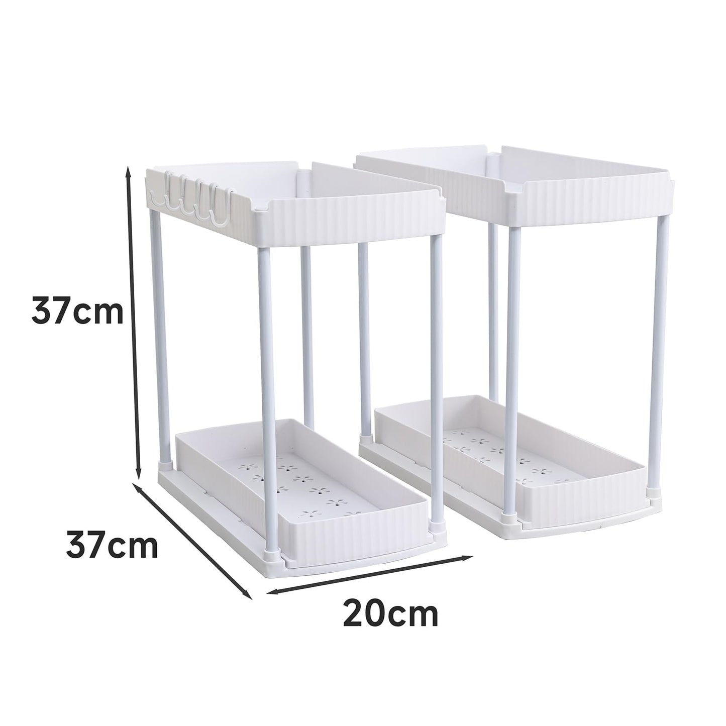 sapisecret Unter Waschbecken Regal Organizer, 2 Stufig mit 5 Haken, Spülschrank Organizer Ausziehbar, küchenschrank organizer für Spülschrank & Badezimmer (1 Pack, weiß)
