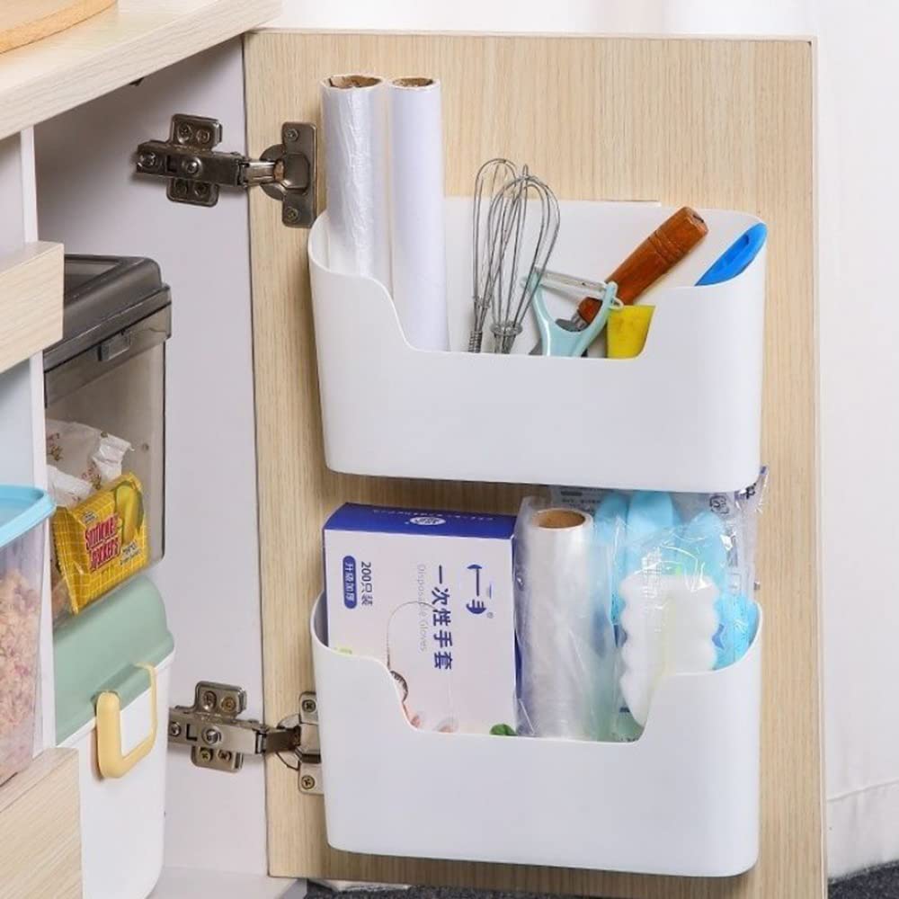 EigPluy 2 Stück Küchenschranktür-Aufbewahrungsbox,Selbstklebendes Wandmontierte Aufbewahrungsbox, Schrank/Badezimmer/Kühlschrank Kleine Gegenstände Organizer Aufbewahrungsbox