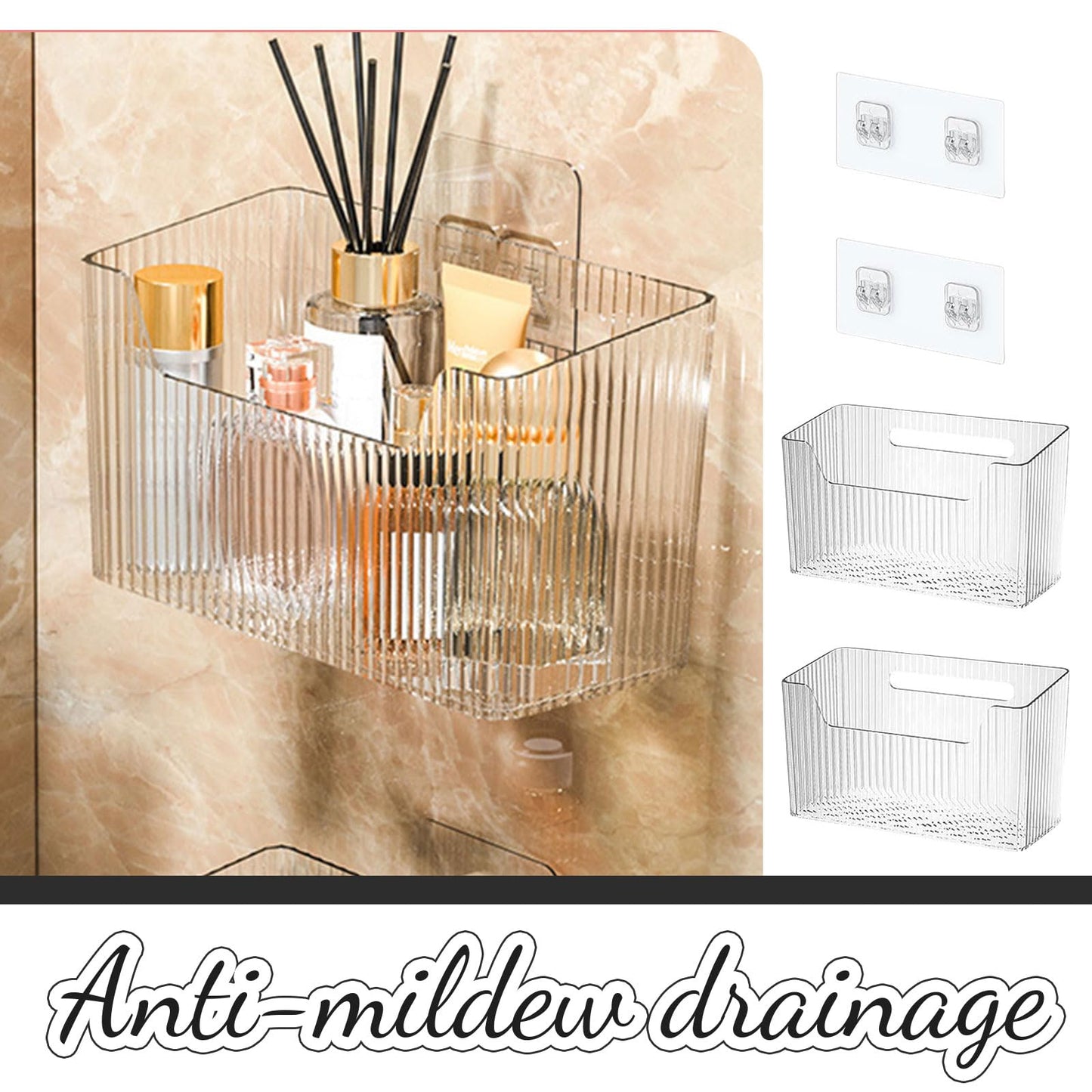 Kotkiddy 2 Stück Wandmontierter Organisator Korb, Badezimmer Organizer, Küchenschrank OrganizerDusche Caddy Stapelbar Klarer Makeup Organisator