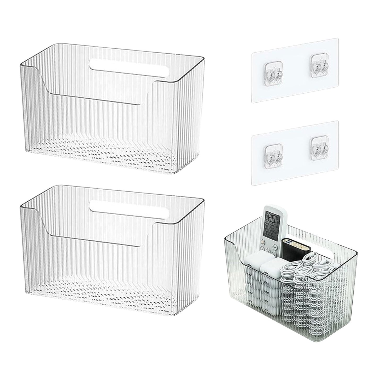 Kotkiddy 2 Stück Wandmontierter Organisator Korb, Badezimmer Organizer, Küchenschrank OrganizerDusche Caddy Stapelbar Klarer Makeup Organisator