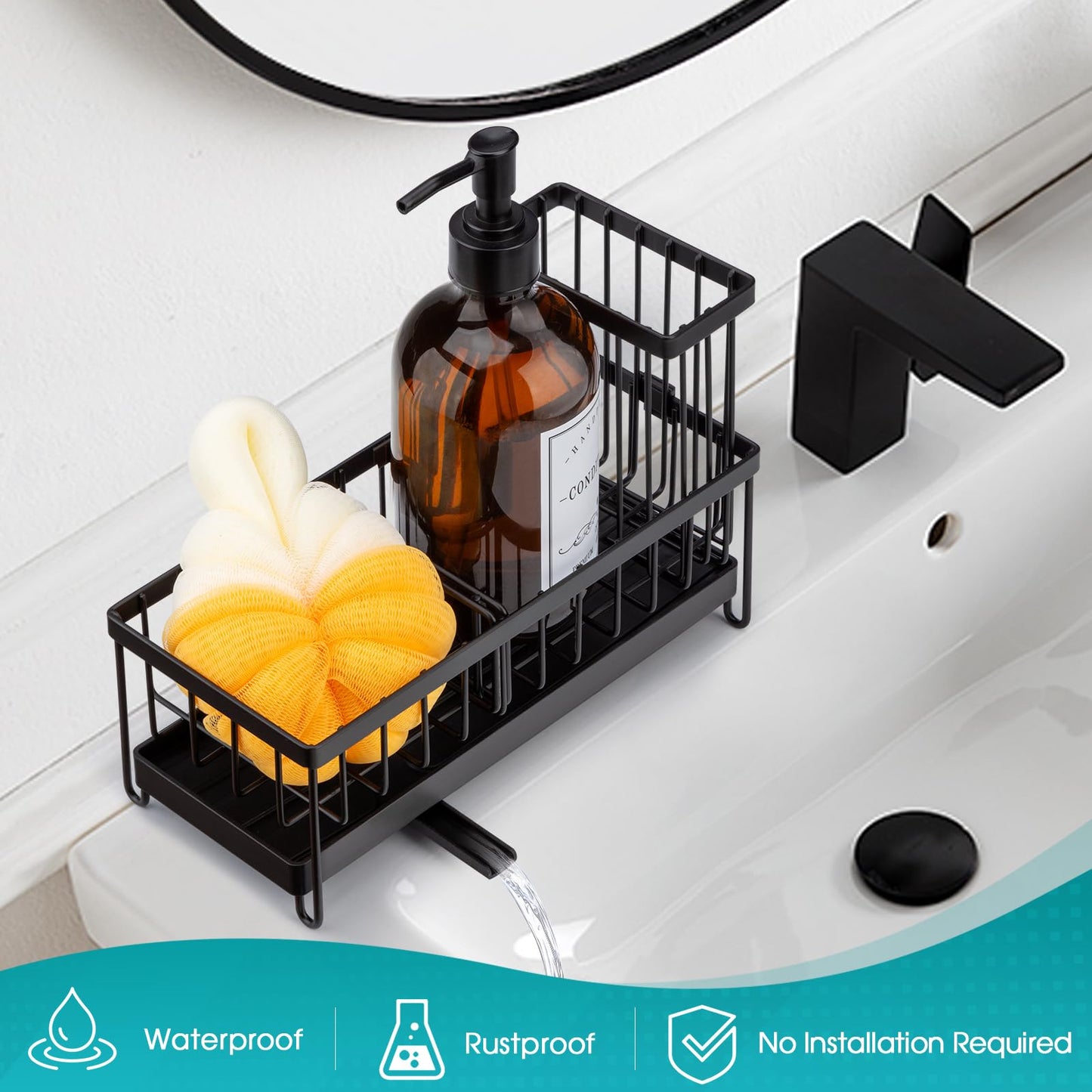 Sinnsally Spülbecken Organizer Küchen,Sink Caddy Kitchen Organizer Schwammhalter Spülorganizer Edelstahl Spülmittel Halterung Küchenorganisation Spüle Spülutensilien Aufbewahrung Waschbecken Abwasch