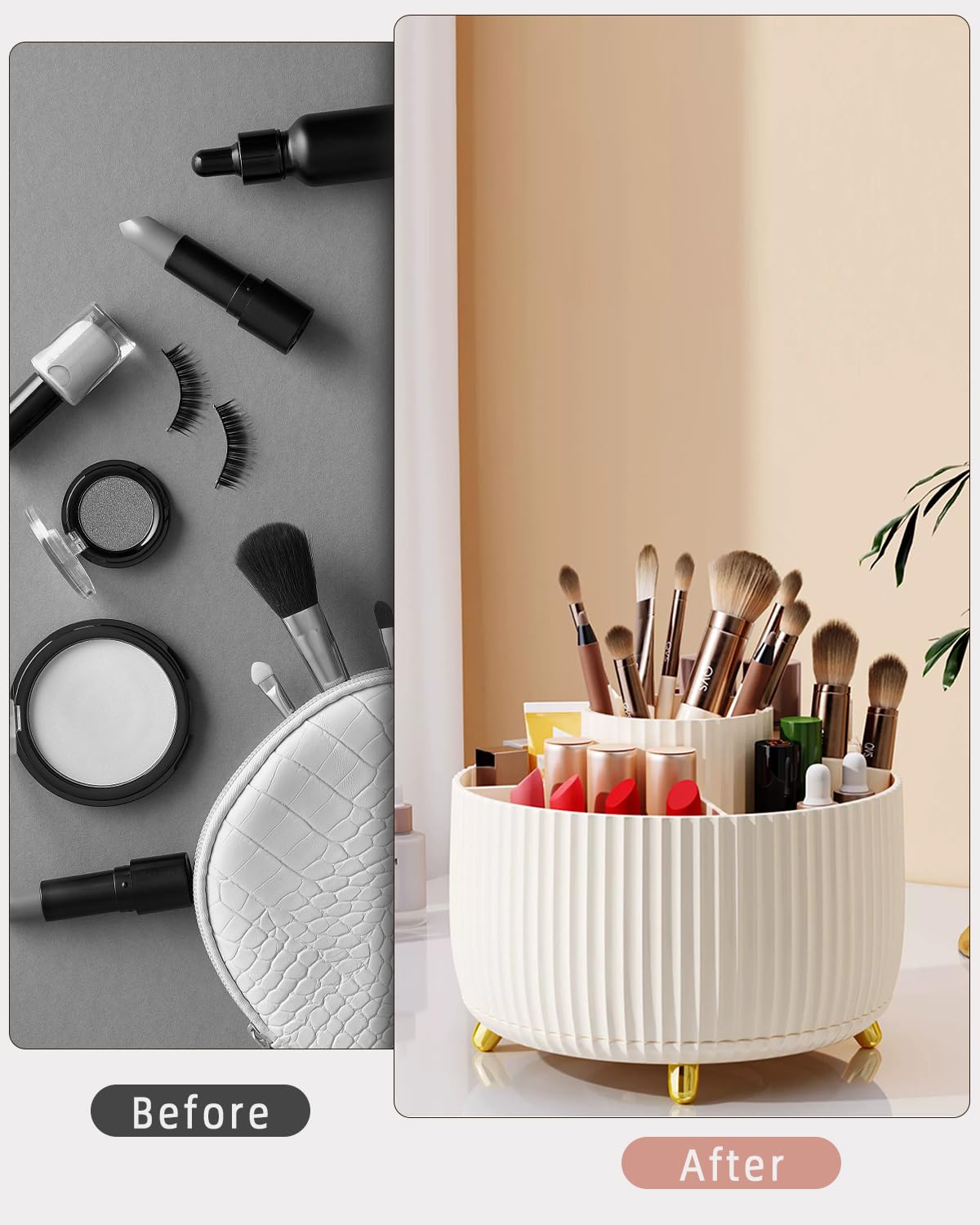 Nuangoo Kosmetik Make Up Organizer, 360°Drehbarer Pinsel Organizer,Kosmetikregal Kosmetik Organizers für Zimmer Decor Frisiertisch,Schlafzimmer,Badezimmer. (weiß)
