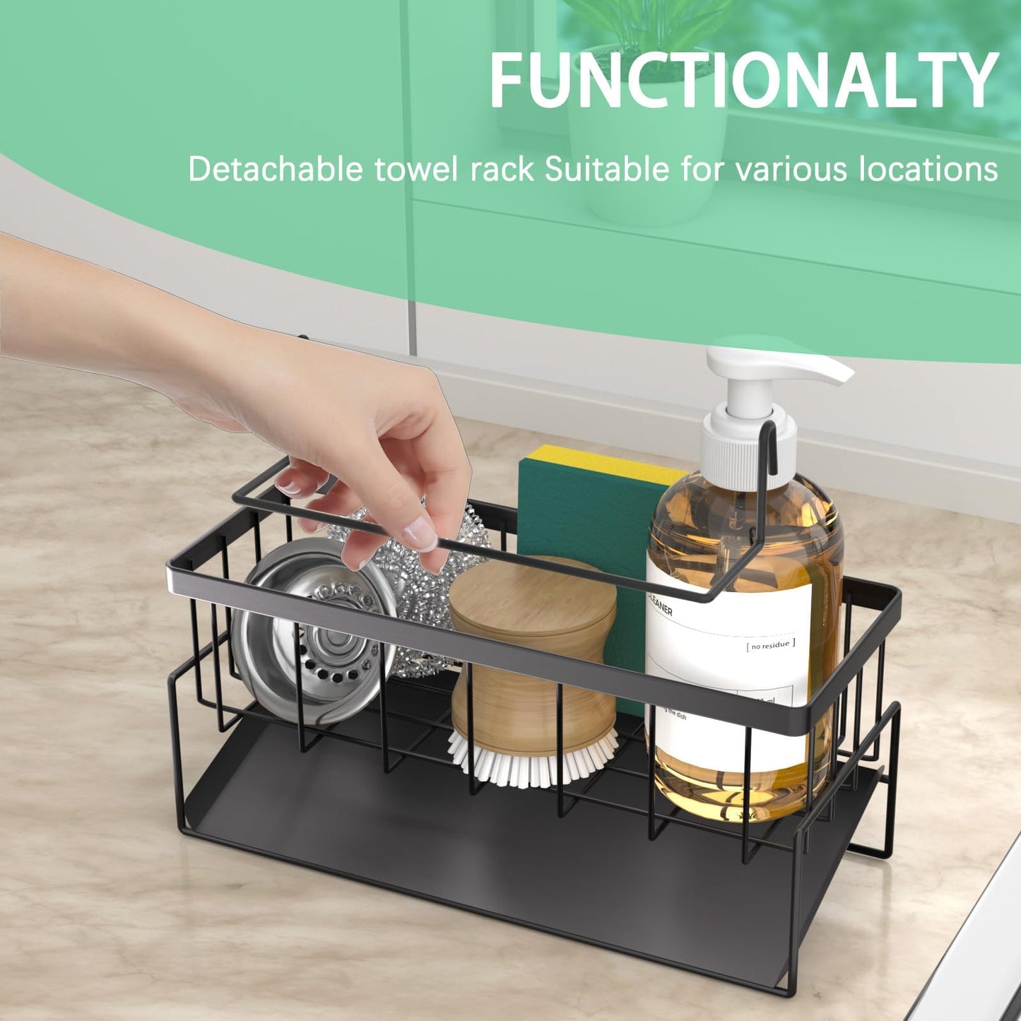wenrescry Spülbecken Organizer – Küchen Schwammhalter mit Selbstentleerender Ablaufwanne und Spüllappenhalter, ideal für Küche und Badezimmer, Organizer für Bürsten, Schwämme, Seife und mehr