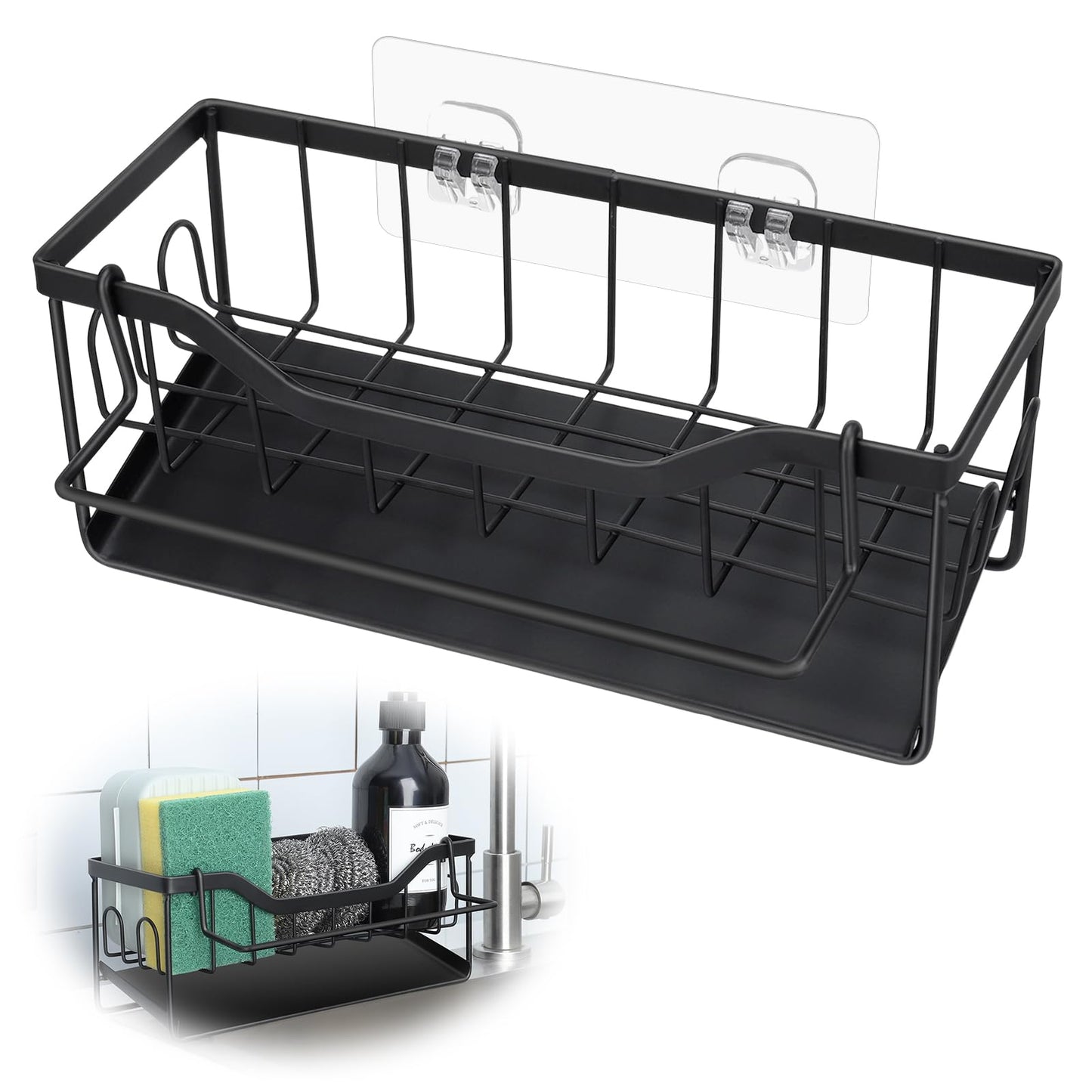 Spülbecken Organizer mit Abtropfschale,Küchen Organizer mit Handtuchhalter,Schwammhalter Küche Aufbewahrung&Organisation Ohne Bohren Küchen Sink Badezimmer Organizer für Lappen Bürsten Schwamm Seife