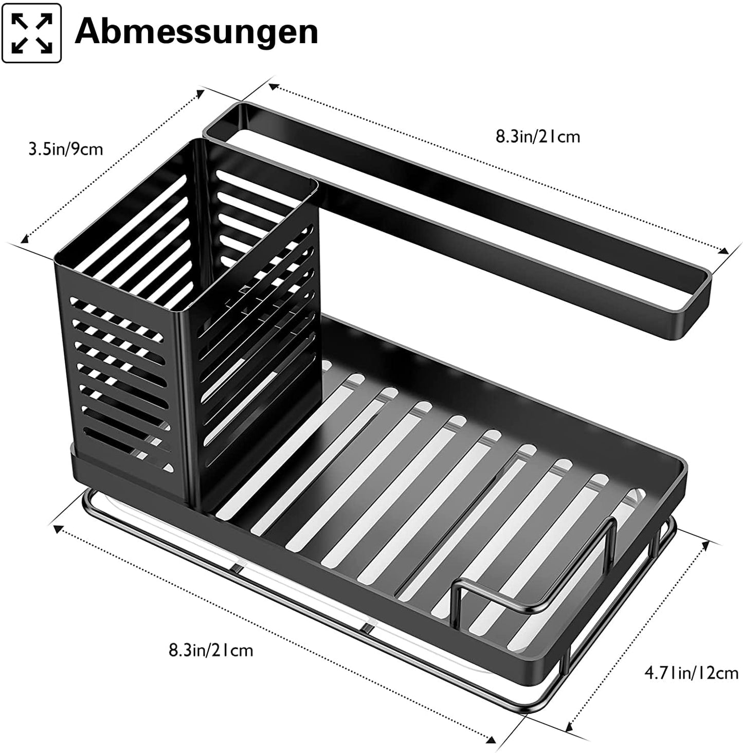 JYSDCXC Spülbecken Organizer mit Abflusspfanne,Küchenspüle Caddy Schwarz,Spülbecken Caddy für Schwämme/Bürsten/Seifen in Küche und Bad,Rutschfest,abnehmbar