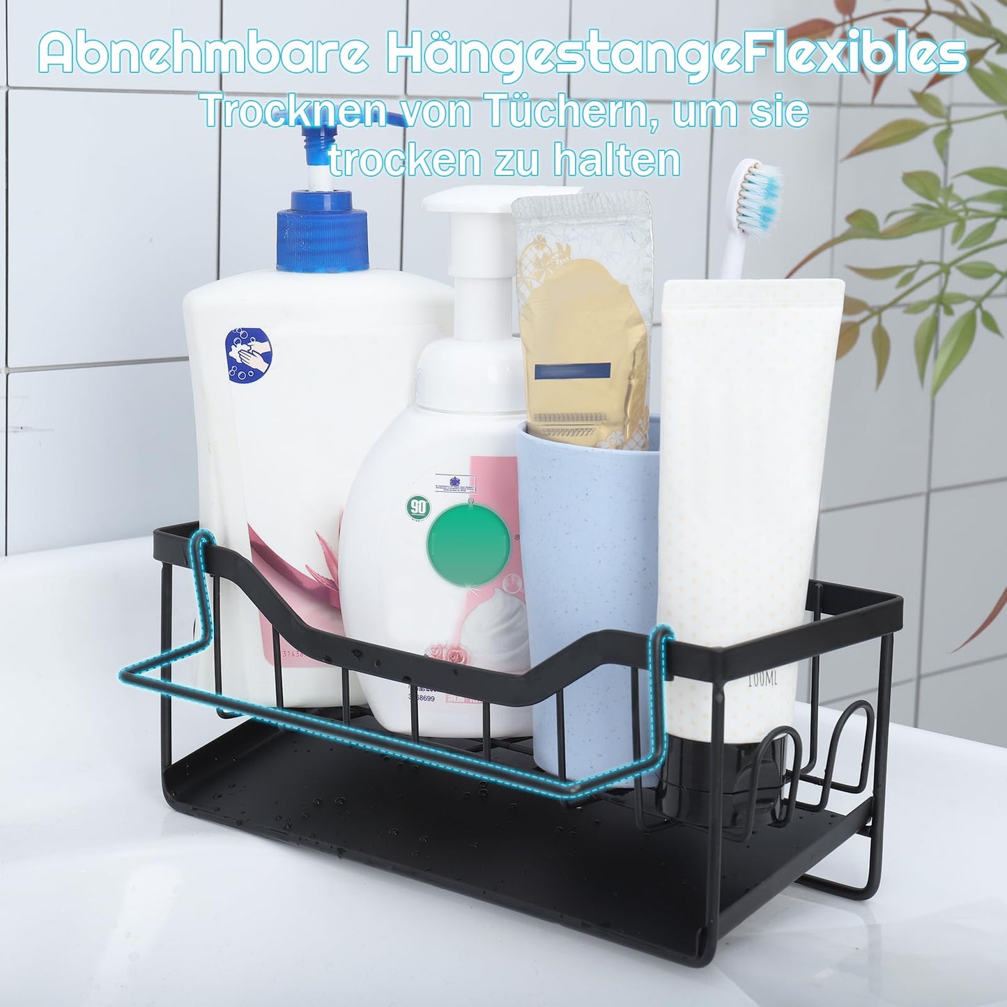 Spülbecken Organizer mit Abtropfschale,Küchen Organizer mit Handtuchhalter,Schwammhalter Küche Aufbewahrung&Organisation Ohne Bohren Küchen Sink Badezimmer Organizer für Lappen Bürsten Schwamm Seife