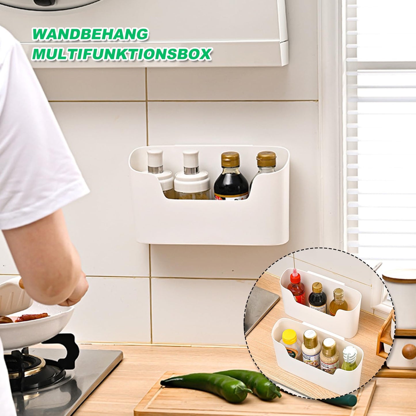 SXCCNW Küchenschranktür Aufbewahrungsbox, 2 Stück Selbstklebendes Wandmontierte Aufbewahrungsbox Ohne Bohren Aufbewahrungsbox Selbstklebendes Wandmontierte für küche küchenschrank Bad Weiß