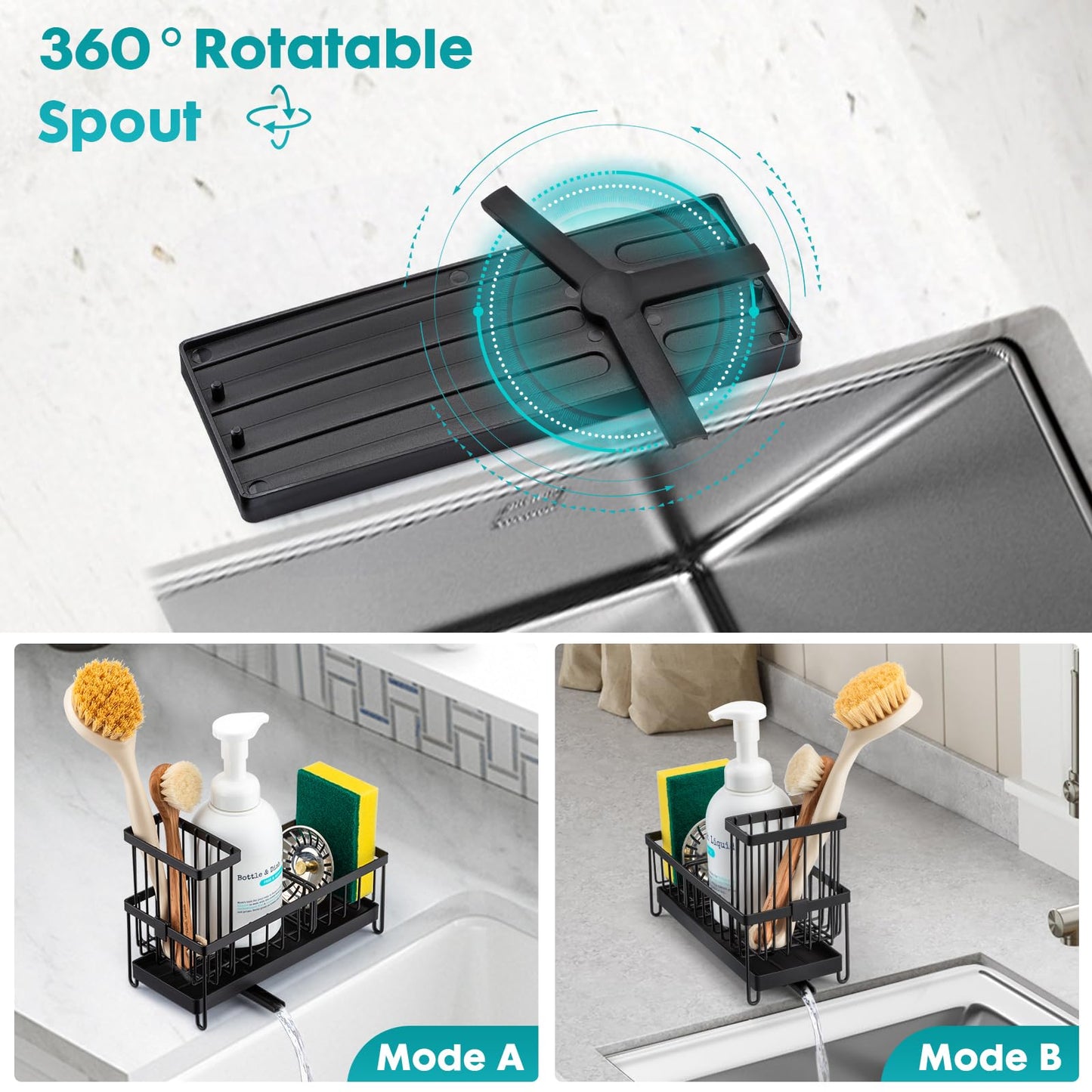 Sinnsally Spülbecken Organizer Küchen,Sink Caddy Kitchen Organizer Schwammhalter Spülorganizer Edelstahl Spülmittel Halterung Küchenorganisation Spüle Spülutensilien Aufbewahrung Waschbecken Abwasch