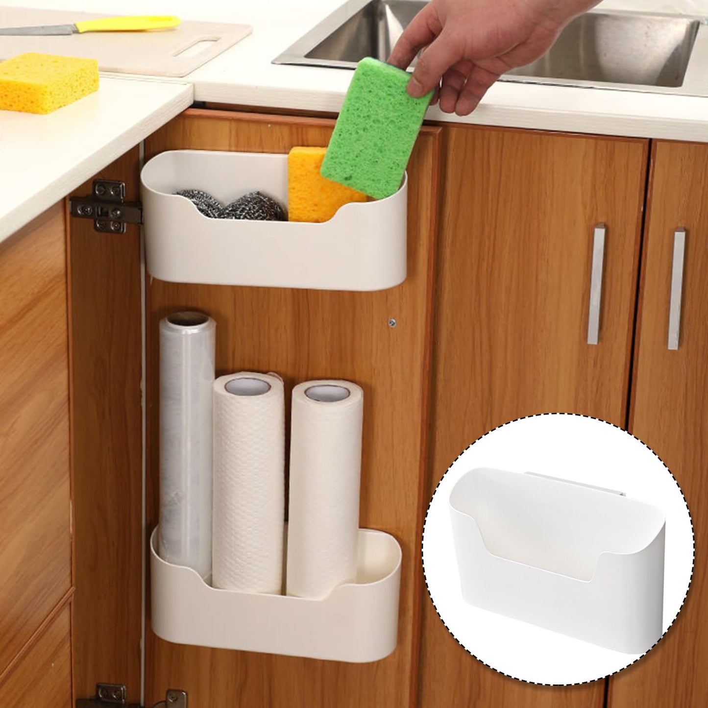 SXCCNW Küchenschranktür Aufbewahrungsbox, 2 Stück Selbstklebendes Wandmontierte Aufbewahrungsbox Ohne Bohren Aufbewahrungsbox Selbstklebendes Wandmontierte für küche küchenschrank Bad Weiß