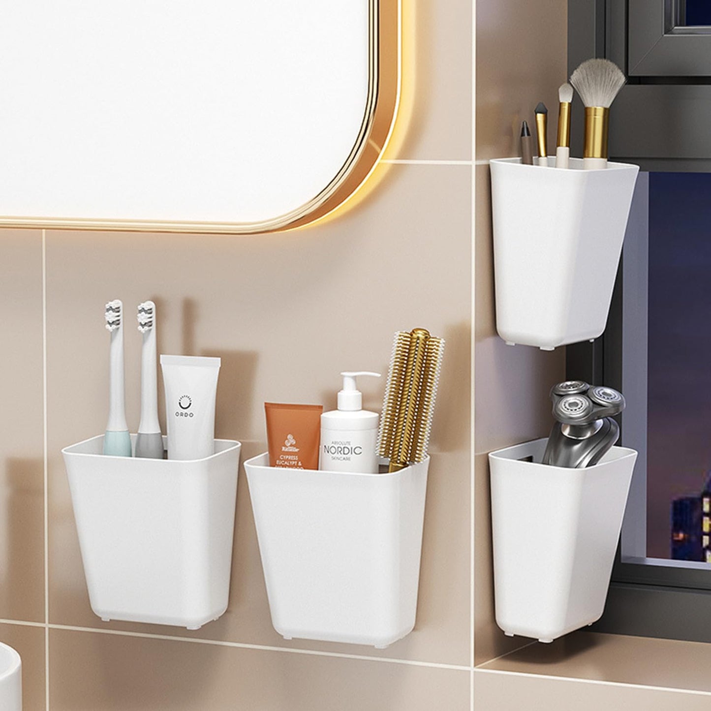 ASelected 6 Stück Küchen Organizer Selbstklebende Wandmontierte Aufbewahrungsbox Küchenschranktür-Aufbewahrungsbox für Schrank,Badezimmer,Kühlschrank, Wohnzimmer
