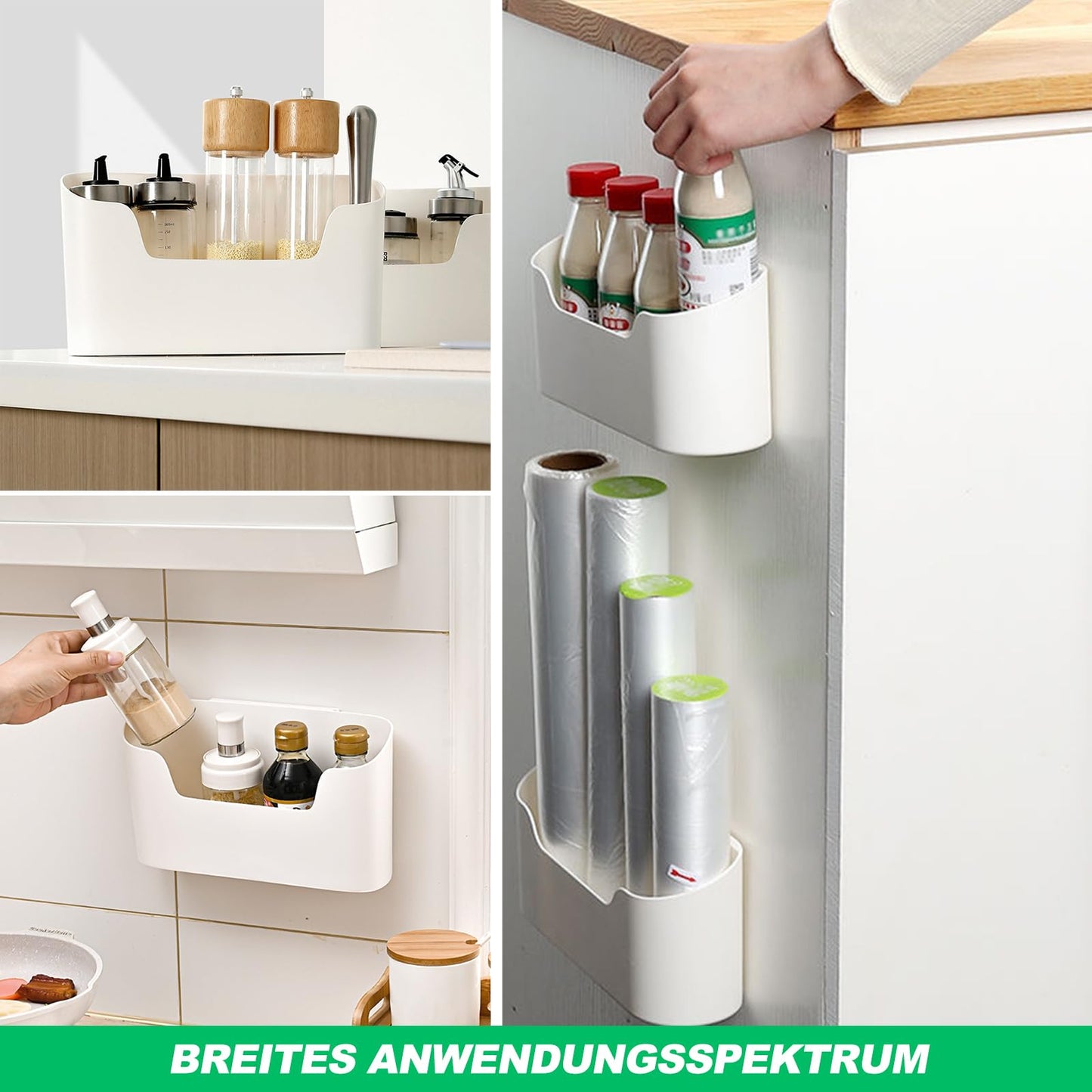 SXCCNW Küchenschranktür Aufbewahrungsbox, 2 Stück Selbstklebendes Wandmontierte Aufbewahrungsbox Ohne Bohren Aufbewahrungsbox Selbstklebendes Wandmontierte für küche küchenschrank Bad Weiß