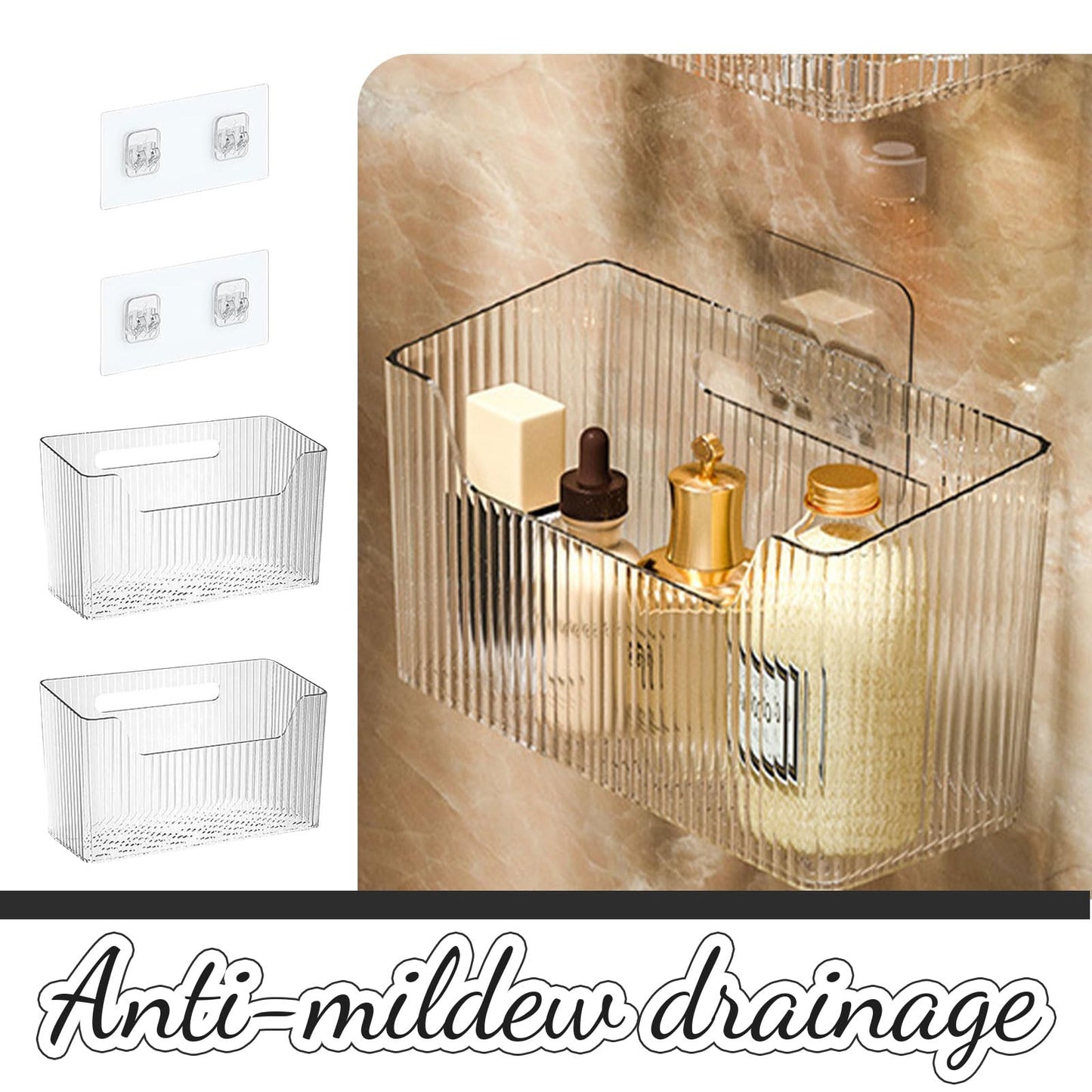 Kotkiddy 2 Stück Wandmontierter Organisator Korb, Badezimmer Organizer, Küchenschrank OrganizerDusche Caddy Stapelbar Klarer Makeup Organisator