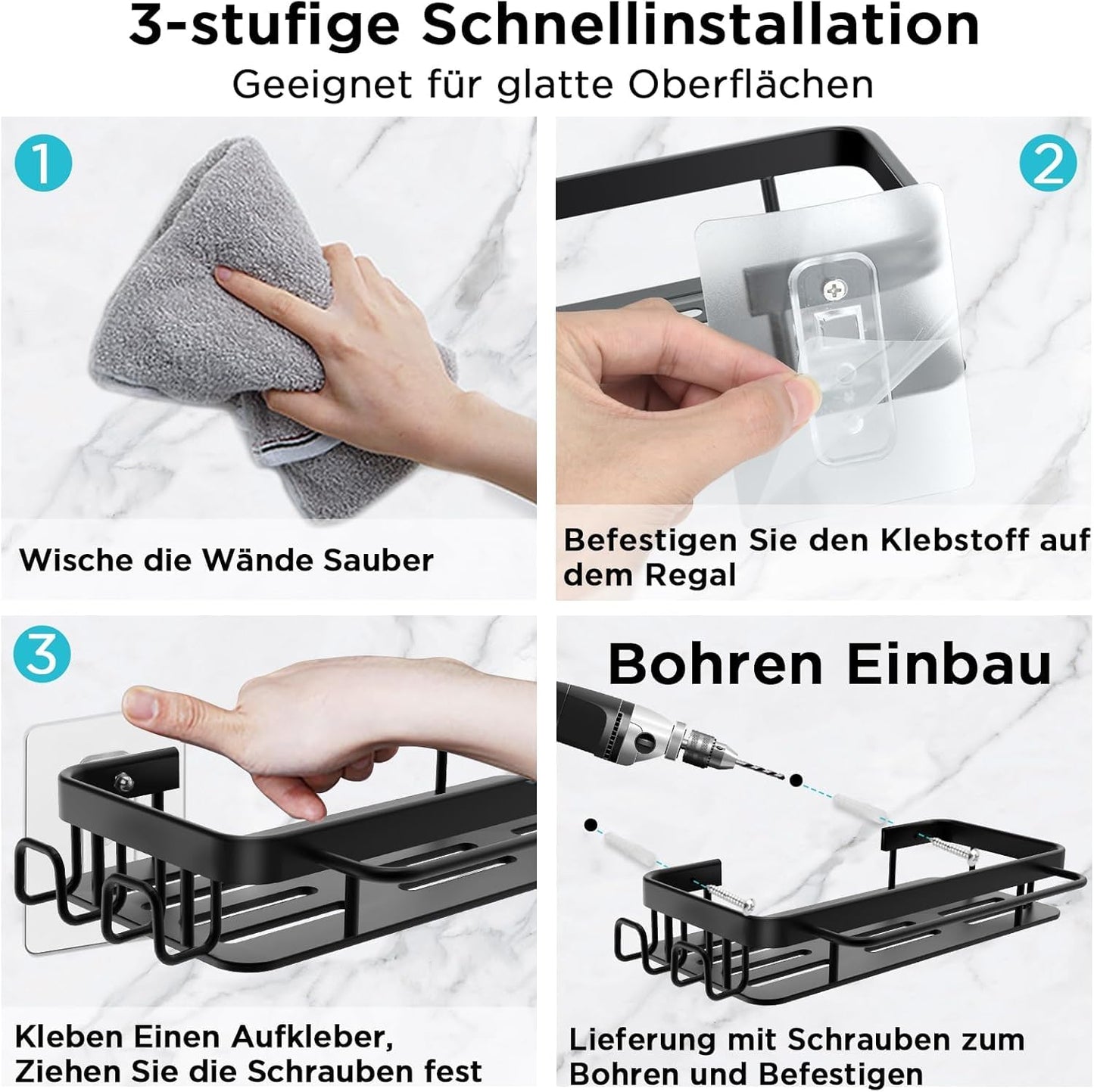 Koolkasa Küche Spülbecken Organizer Schwammhalter mit Abflusspfanne Küchen Spüle Organizer mit Spültuchhalter und Zwei Haken,Metalle Hängender Küchenorganizer Badezimmer - Ohne Bohren (Schwarz)