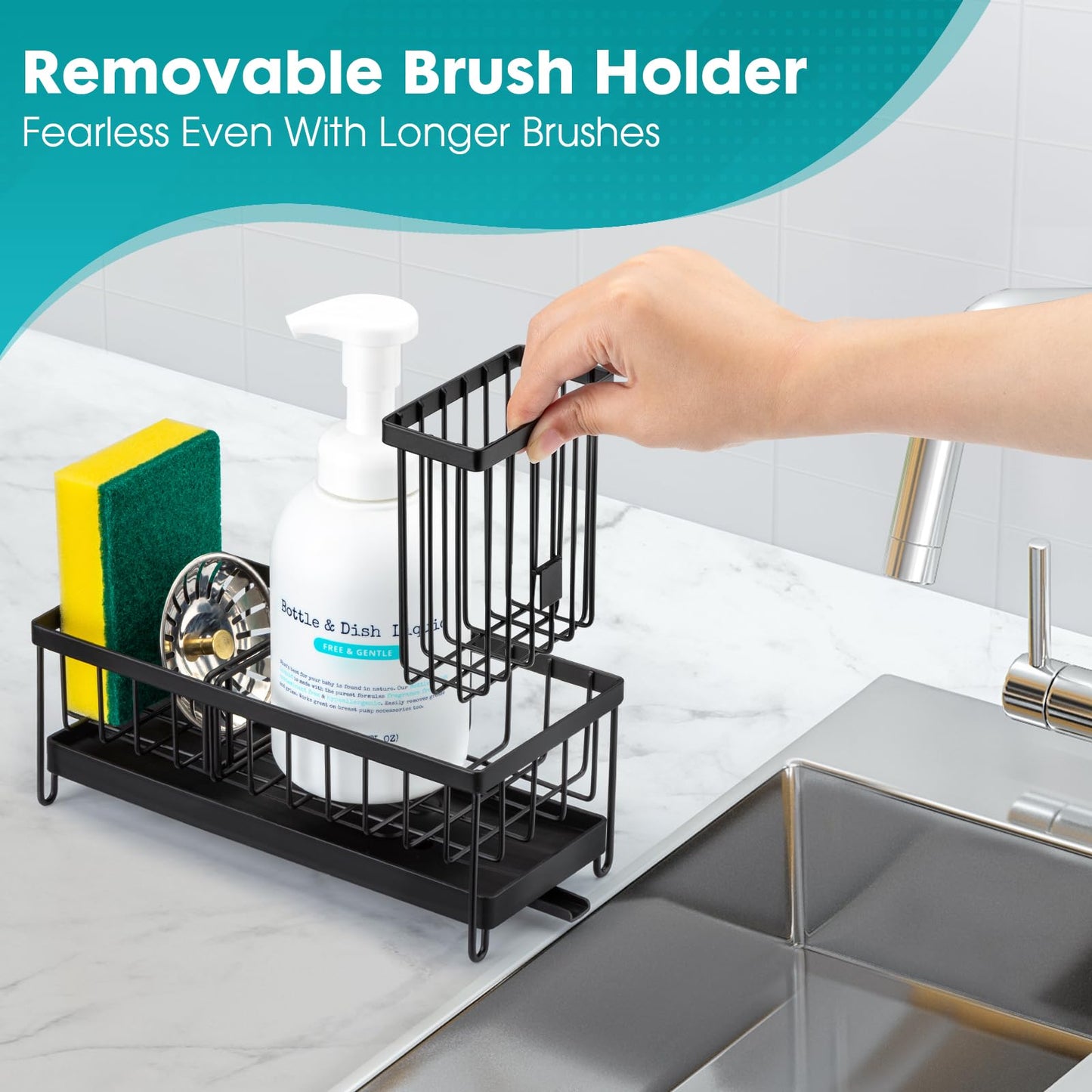 Sinnsally Spülbecken Organizer Küchen,Sink Caddy Kitchen Organizer Schwammhalter Spülorganizer Edelstahl Spülmittel Halterung Küchenorganisation Spüle Spülutensilien Aufbewahrung Waschbecken Abwasch