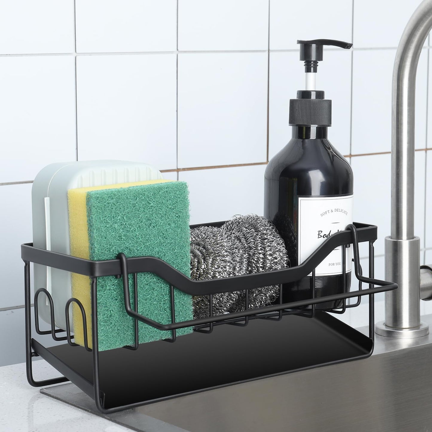 Spülbecken Organizer mit Abtropfschale,Küchen Organizer mit Handtuchhalter,Schwammhalter Küche Aufbewahrung&Organisation Ohne Bohren Küchen Sink Badezimmer Organizer für Lappen Bürsten Schwamm Seife