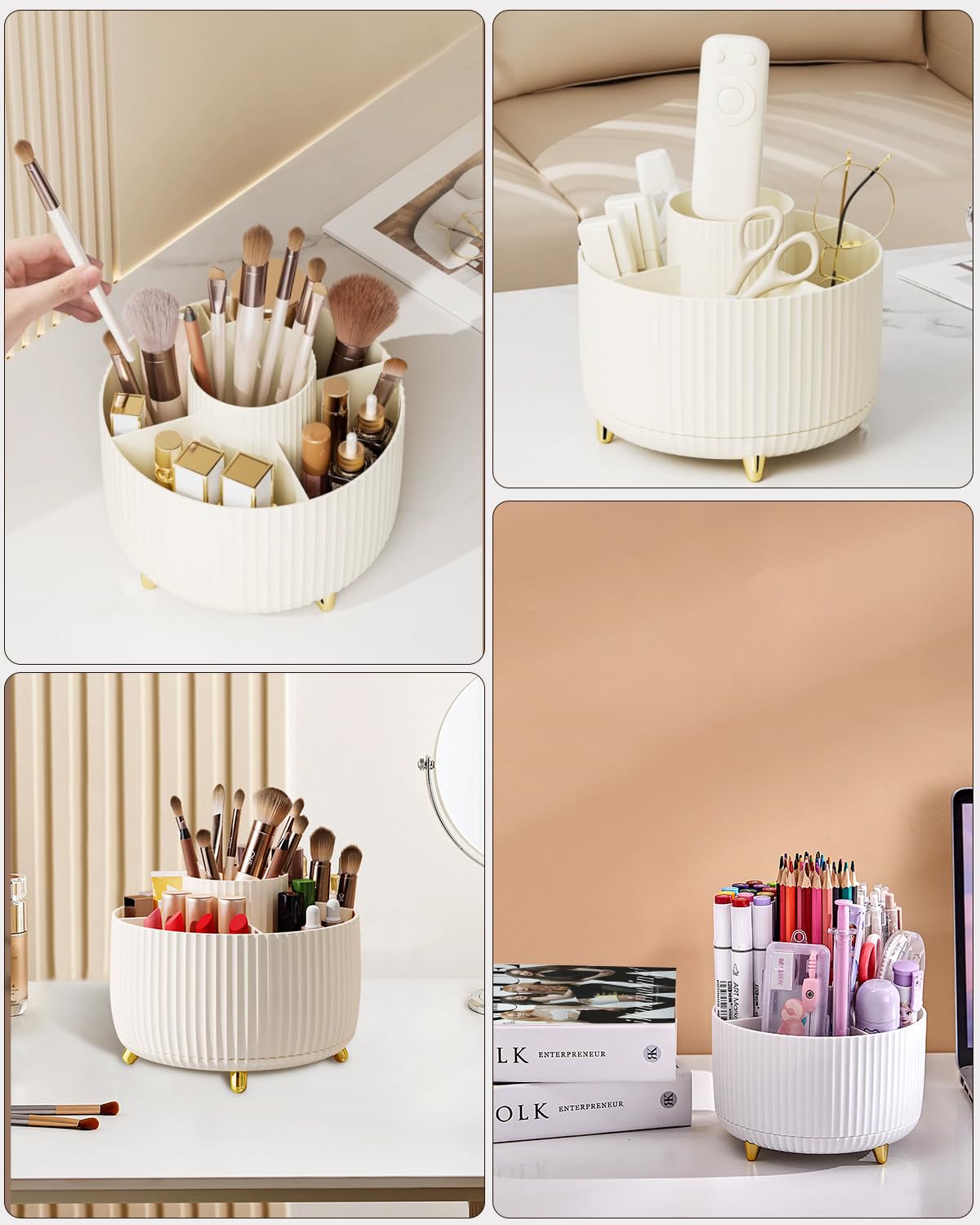 Nuangoo Kosmetik Make Up Organizer, 360°Drehbarer Pinsel Organizer,Kosmetikregal Kosmetik Organizers für Zimmer Decor Frisiertisch,Schlafzimmer,Badezimmer. (weiß)