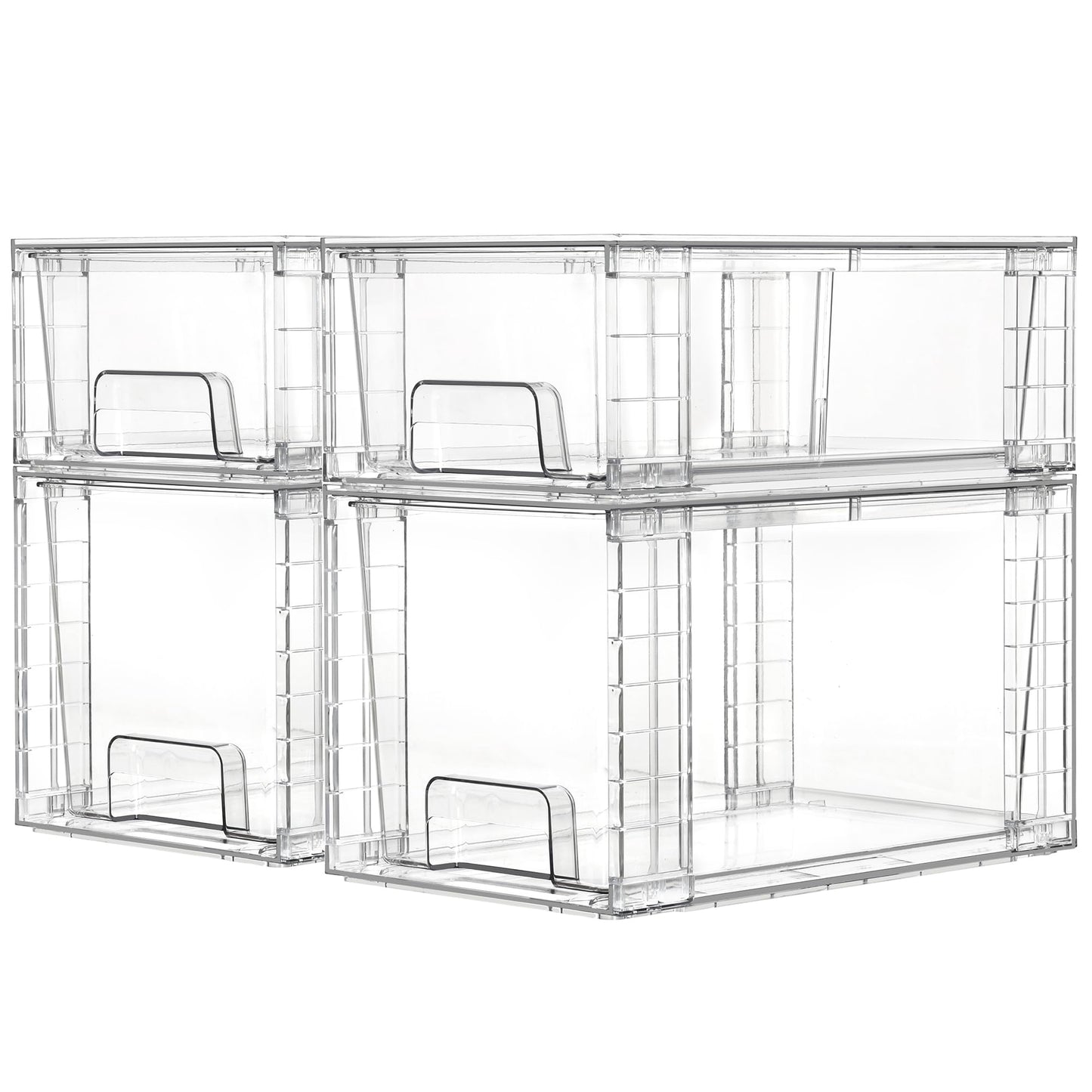 Vtopmart 4er-Set Klare Stapelbare Aufbewahrungsschubladen, Einfach Montierbare Badezimmer-Organizer mit Griffen, Plastikschubladen für Küche, Vorratsschrank und Unter-Waschbecken-Organisation