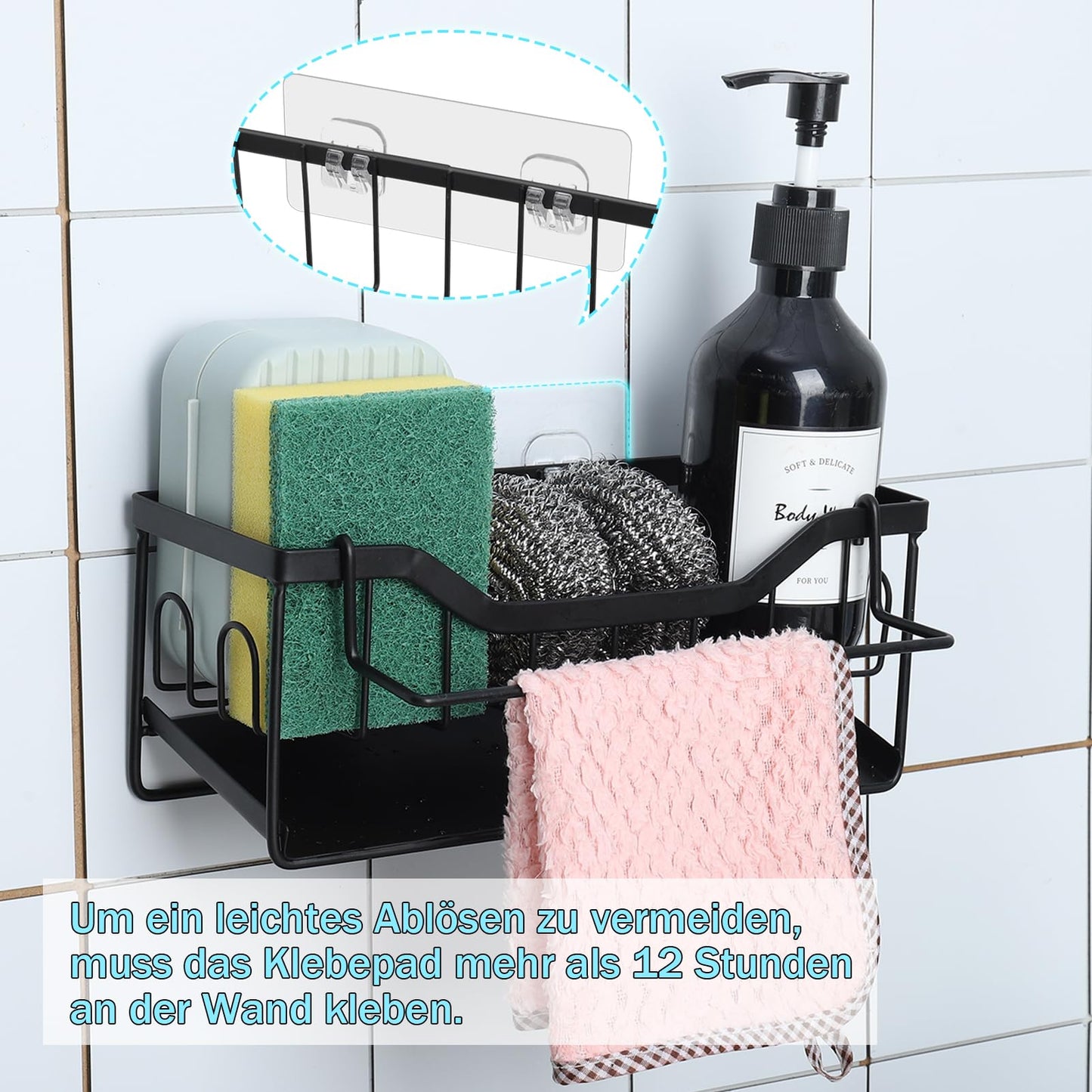 Spülbecken Organizer mit Abtropfschale,Küchen Organizer mit Handtuchhalter,Schwammhalter Küche Aufbewahrung&Organisation Ohne Bohren Küchen Sink Badezimmer Organizer für Lappen Bürsten Schwamm Seife