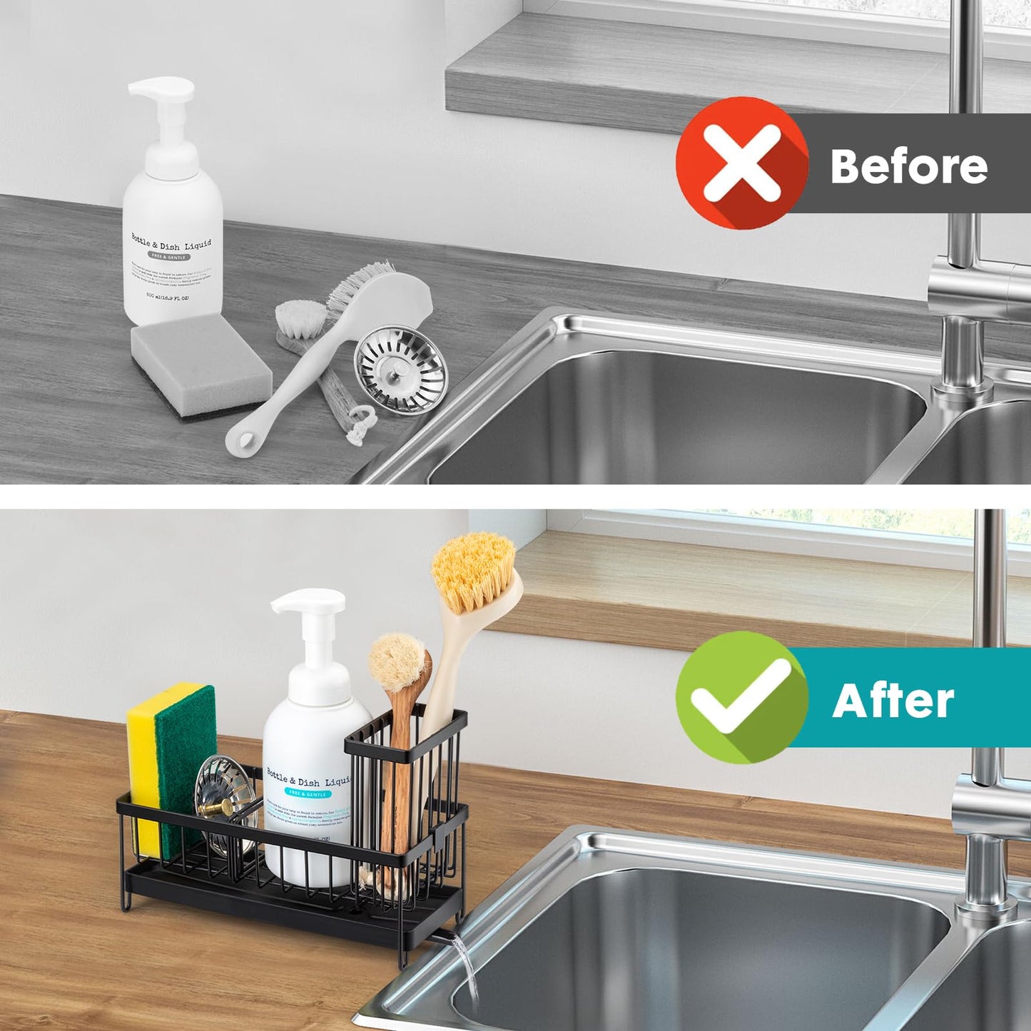 Sinnsally Spülbecken Organizer Küchen,Sink Caddy Kitchen Organizer Schwammhalter Spülorganizer Edelstahl Spülmittel Halterung Küchenorganisation Spüle Spülutensilien Aufbewahrung Waschbecken Abwasch