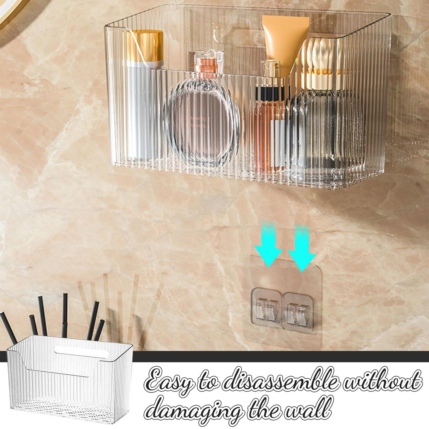 Kotkiddy 2 Stück Wandmontierter Organisator Korb, Badezimmer Organizer, Küchenschrank OrganizerDusche Caddy Stapelbar Klarer Makeup Organisator