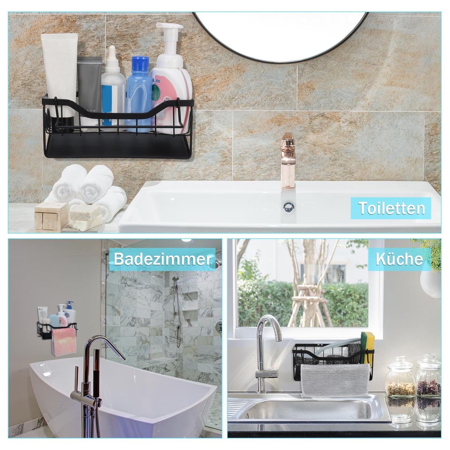 Spülbecken Organizer mit Abtropfschale,Küchen Organizer mit Handtuchhalter,Schwammhalter Küche Aufbewahrung&Organisation Ohne Bohren Küchen Sink Badezimmer Organizer für Lappen Bürsten Schwamm Seife