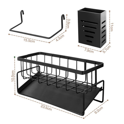 Bellovero Spülbecken Organizer, Edelstahl Küchen Organizer mit Selbstentleerender Ablaufwanne, mit Handtuchhalter und Aufbewahrungsbox für Spülbürsten, Organizer für Küche und Badezimmer