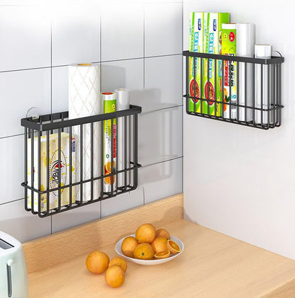 EigPluy 2 Stück Küchenschranktür-Aufbewahrungsbox,Selbstklebendes Wandmontierte Aufbewahrungsboxen, Schrank/Badezimmer/Kühlschrank Kleine Gegenstände Organizer Aufbewahrungsbox (Schwarz)