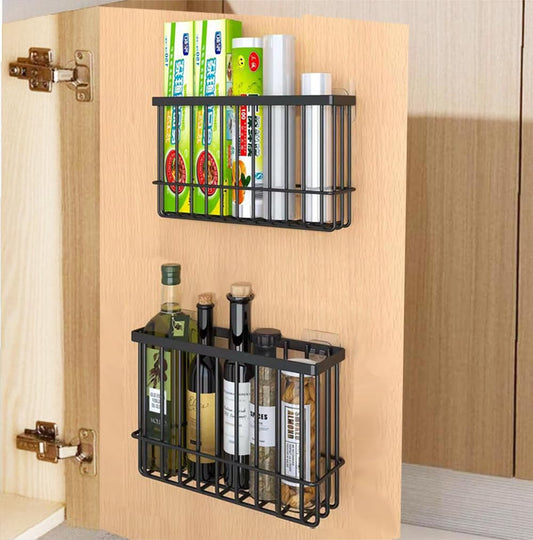 EigPluy 2 Stück Küchenschranktür-Aufbewahrungsbox,Selbstklebendes Wandmontierte Aufbewahrungsboxen, Schrank/Badezimmer/Kühlschrank Kleine Gegenstände Organizer Aufbewahrungsbox (Schwarz)