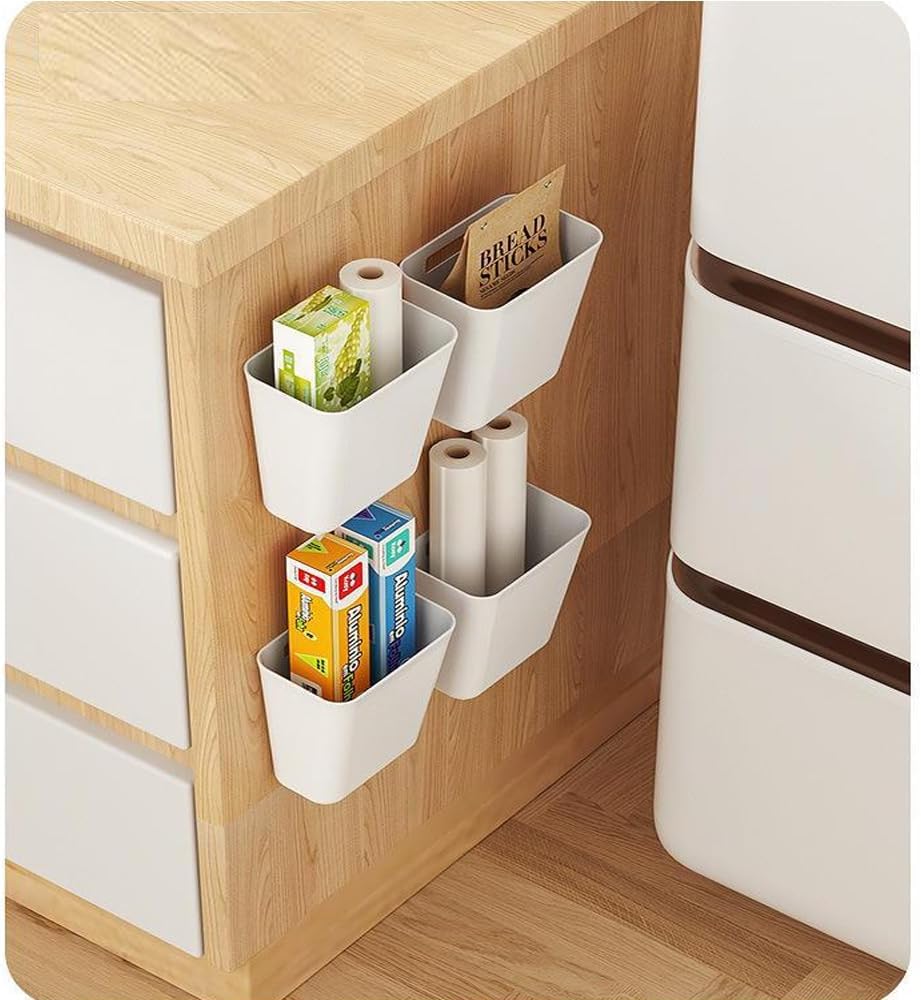 Zikenis 4 Stück Selbstklebende wandmontierte Aufbewahrungsbox,Badezimmer Organizer,Küchenschranktür-Aufbewahrungsbox,für Schrank,Badezimmer,Kühlschrank Kleine Gegenstände Organizer