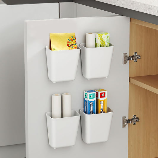 Collazoey 4 Stück Selbstklebende wandmontierte Aufbewahrungsbox,Küchenschranktür Aufbewahrungsbox,Badezimmer Organizer,für Schrank,Badezimmer,Kühlschrank Kleine Gegenstände Organizer Aufbewahrungsbox
