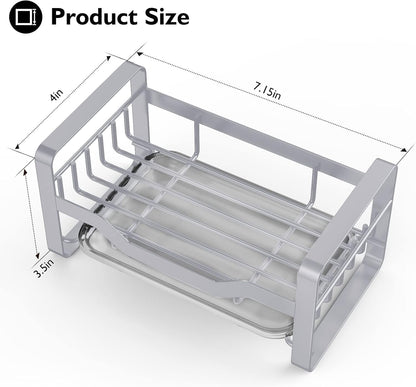AxiwoIntl Spülbecken Organizer Küchen mit Abnehmbarer Abflusspfanne, Kitchen Sink Caddy Organizer Edelstahl Schwammhalter Spüllappenhalter Spülorganizer Spüle für Schwamm, Bürsten Seifenspender