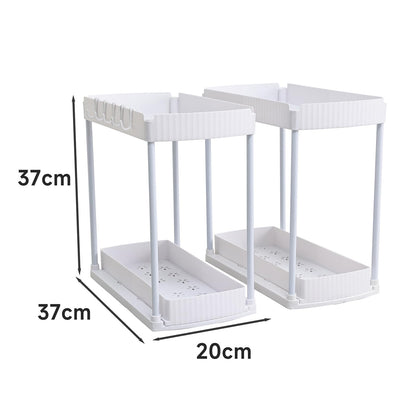 sapisecret Unter Waschbecken Regal Organizer, 2 Stufig mit 5 Haken, Spülschrank Organizer Ausziehbar, küchenschrank organizer für Spülschrank & Badezimmer (1 Pack, weiß)