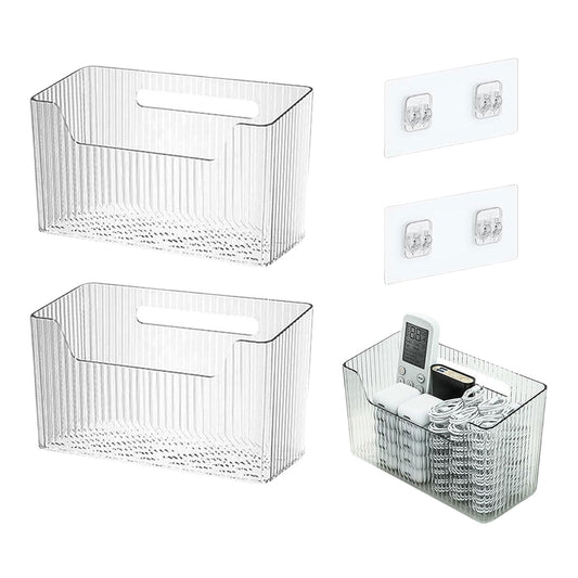Kotkiddy 2 Stück Wandmontierter Organisator Korb, Badezimmer Organizer, Küchenschrank OrganizerDusche Caddy Stapelbar Klarer Makeup Organisator