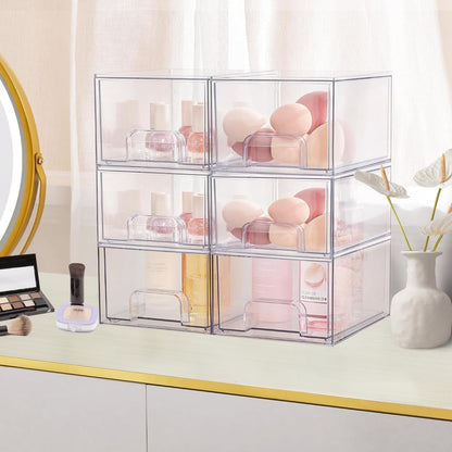 2 Stück Badschrank Organizer Box, Stackable Acryl Aufbewahrungsbox Schublade mit 16 rutschfeste Matte und Haltbarkeit, Organisationsboxen für Schlafzimmer Spülbecken Schreibtisch Badschrank Organizer
