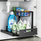 Cocolemon Metall Unter Waschbecken Regal, 2 Etagen Küche Schrank Organizer mit Schublade, Große Kapazität Unterschrankregal, Gewürzregal und Küchenhelfer für Küche, Bad, Unterschrank, Schwarz