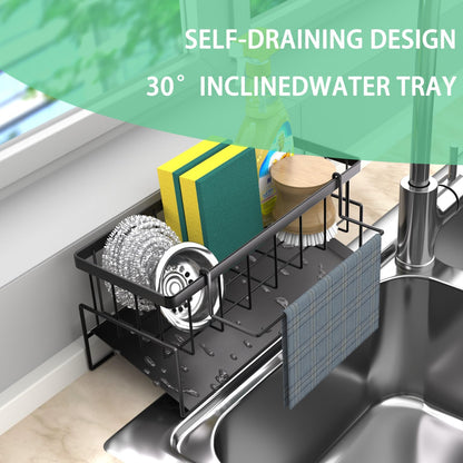 wenrescry Spülbecken Organizer – Küchen Schwammhalter mit Selbstentleerender Ablaufwanne und Spüllappenhalter, ideal für Küche und Badezimmer, Organizer für Bürsten, Schwämme, Seife und mehr