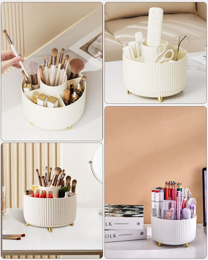 Nuangoo Kosmetik Make Up Organizer, 360°Drehbarer Pinsel Organizer,Kosmetikregal Kosmetik Organizers für Zimmer Decor Frisiertisch,Schlafzimmer,Badezimmer. (weiß)