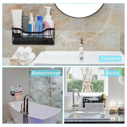 Spülbecken Organizer mit Abtropfschale,Küchen Organizer mit Handtuchhalter,Schwammhalter Küche Aufbewahrung&Organisation Ohne Bohren Küchen Sink Badezimmer Organizer für Lappen Bürsten Schwamm Seife